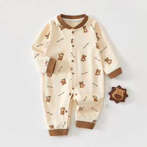 Combinaison bébé à manches longues en coton unisexe, vêtements pour nouveau-nés, printemps, automne, hiver, sous-vêtement sans couture, classe A - Product Image 1