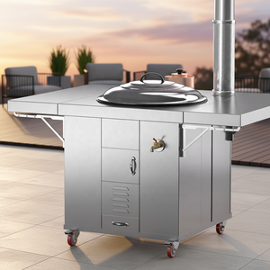 Многофункциональная уличная печь из нержавеющей стали с медным водонагревателем и воком для обогрева и приготовления пищи - Product Image 2