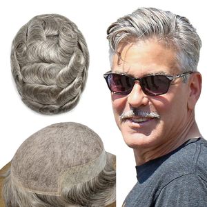 Toupet pour hommes 100% système de remplacement de cheveux humains réels <span class=keywords><strong>français</strong></span> dentelle avant hommes toupet système de cheveux noeud de blanchiment délié naturel - Product Image 1
