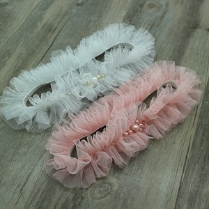 Ensemble de jarretière de mariée en tulle fait à la main avec embellissement de perles porte-jarretelles de mariage en gros - Product Image 2