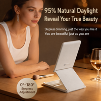 Miroir de maquillage LED portable à trois volets, cadre carré en plastique, miroir de vanité compact pour le voyage, miroir de table pour le bureau