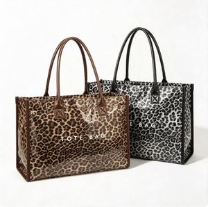 Bolso de Hombro de PVC con Estampado de Guepardo, Gran Capacidad, Impermeable, para Viajes y Compras, Estilo Retro, Casual - Product Image 1