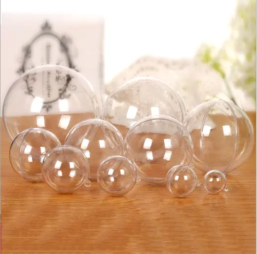 卸売クリスマスデコレーションハードオープン透明中空ボール透明アクリル透明プラスチック球ボール