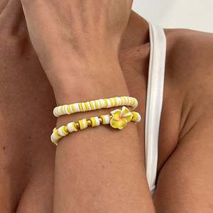 2 Pcs/Set <b>Beads</b> <b>Bracelets</b> for Women Bohemian Flower Charm Elastic Chain Set Summer Jewelry Vacation Gift - Product Image 2