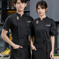 Uniforme de Serveur pour Bar et Club, Veste de Chef en Polyester à Manches Courtes avec Poche Latérale, Chemise de Travail pour Hommes, Veste de Cuisinier, Uniforme de Gérant de Restaurant