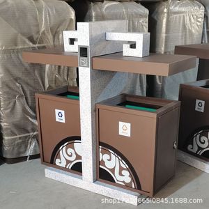 ถังขยะรีไซเคิลกลางแจ้งทรงสี่เหลี่ยมผืนผ้า แผ่นเหล็กชุบสังกะสี 100x40x100 มม. สไตล์จีนโบราณ สำหรับสวนสาธารณะและพื้นที่ชมวิว - Product Image 4