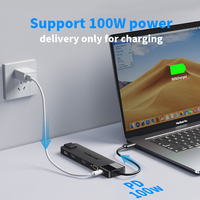 TC100 Hub USB Tipe C ke HDMI ganda, Hub USB 3.0 VGA 3.5MM 1000M RJ45 kecepatan tinggi 13 in 1 dengan Slot kartu TF PD SD 100W