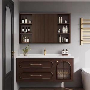 New Chinese ceramic integrated basin LED mirror storage cabinet countertop basin multifunctional bathroom cabinet - Product Image 3