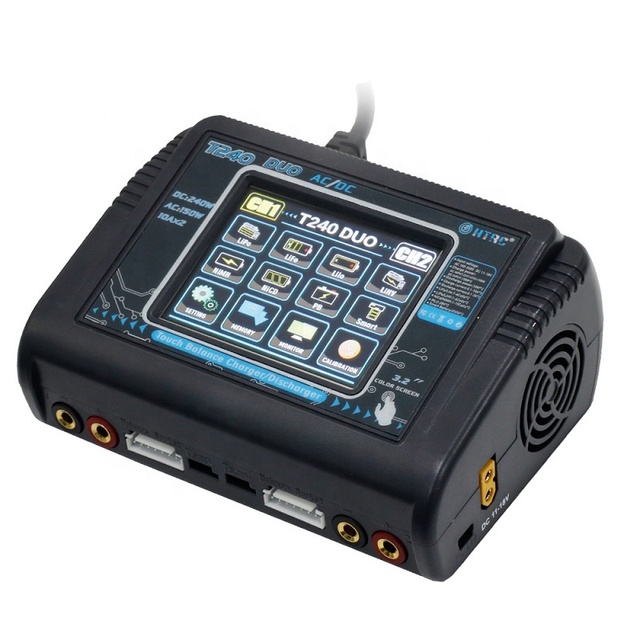 HTRC T240 DUO RC Electric Charger 150W AC & 240W DC 10A Touch Screen Dual Channel Balance Discharger for RC Lipo Battery