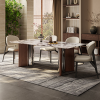 Ensemble de table et chaises de salle à manger carrées en marbre et pierre de cristal de luxe moderne italien haut de gamme pour la maison, l'hôtel et l'appartement
