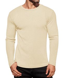 Magliette a Maniche Lunghe da <span class=keywords><strong>Uomo</strong></span>, Pullover a Coste, Maglie Termiche Aderenti, Sottomaglie Elasticizzate con Collo Rotondo - Product Image 4