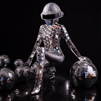 Costume de scène sexy avec miroirs pour danseuse Gogo de boîte de nuit, combinaison faite main avec miroirs, tenue de scène pour adultes avec casque