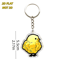 Porte-clés en acrylique en forme de poussin jaune mignon, double face transparent, motif oiseau de dessin animé, pour clés et sacs, accessoire durable et léger