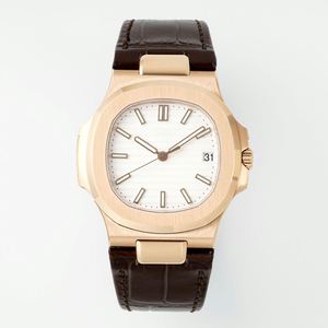 Montre mécanique en or rose pour hommes, bracelet en cuir de crocodile marron, lunette octogonale, cadran rayé blanc, affichage de la date, montre-bracelet de luxe - Product Image 1