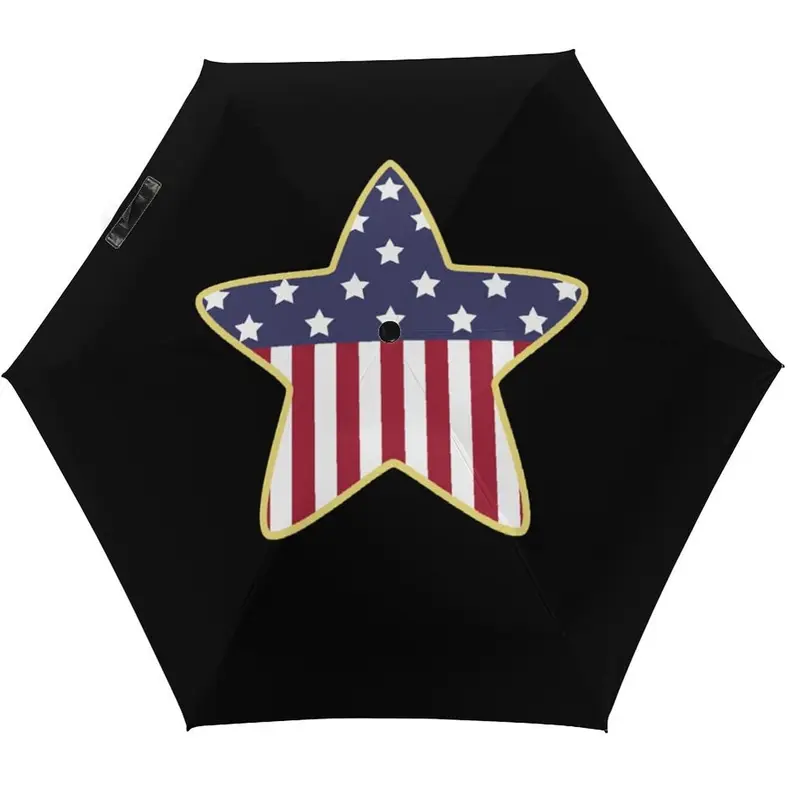 2024 Good Quality 3 Fold Star Graphic American Flag Rainproof Umbrella With Black Cover Bag