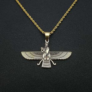 Stainless Steel Wing Pendant <b>Necklace</b> Gold <b>Silver</b> Plated Unisex Fashion Jewelry <b>For</b> <b>Men</b> Women Hip Hop Style QF994 - Product Image 2