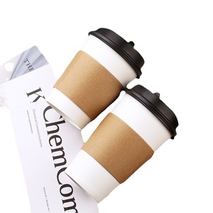 แก้วกระดาษแบบใช้แล้วทิ้งพร้อมฝาและปลอกหุ้ม สำหรับกาแฟและเครื่องดื่มร้อน บรรจุภัณฑ์สำหรับซื้อกลับบ้าน ขนาด 12 ออนซ์ สไตล์คลาสสิก - Product Image 4