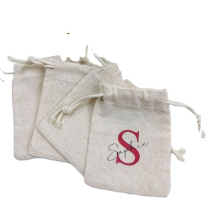 Customizable Logo Organic Cotton Drawstring <b>Bags</b> for Coffee Beans White Recyclable Washed Friendly Pouches for Shopping Packing - Product Image 1