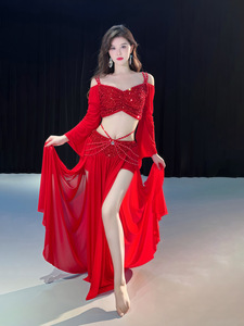 Costume da Danza del Ventre Originale per Donna, Design di Nicchia, con Paillettes e Rete Primaverile, Completo da Allenamento 5090, 100% Poliestere - Product Image 2