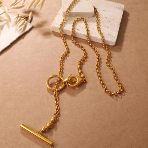 Kalung Minimalis Wanita dengan Liontin T-Bar, Logam Berat, Lapisan Emas Asli 18K, Baja Anti Karat Tebal, Hipoalergenik - Product Image 4