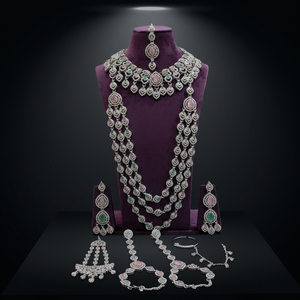 Elegant High Quality <b>silver</b> Plated Bridal Engagement Wedding Anniversary Party Gift Ethnic Fashion Rhodium Plated Jewelry Set - Product Image 3