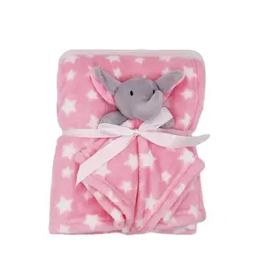 New design customized low price high quality soft comfortable baby blanket with elephant security blanket for newborn