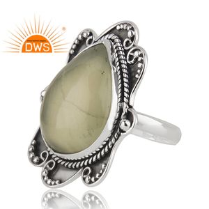 แหวนเงินแท้ 925 ออกซิไดซ์ ขายส่ง แหวนพลอยเพรไนต์ ผู้ผลิตเครื่องประดับเงินอินเดีย - Product Image 3