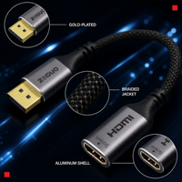Câble adaptateur DP vers HDMI femelle 8K60Hz, connecteur DP vers HDMI femelle, cordon court de 0,2 m, câble tressé pour moniteur TV