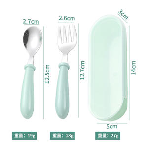 Cuchara y tenedor para niños de estilo nórdico Hls, acero inoxidable 304, sin Bpa, portátil, para niños de 0 a 12 meses, utensilios para comer - Product Image 1