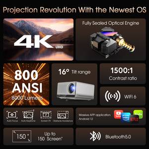Proyector LED CRE U1 con Resolución Nativa 4K, Motor Óptico Totalmente Sellado a Prueba de Polvo, 800 Lúmenes ANSI, Android 11, Sonido Estéreo HIFI Automático - Product Image 4