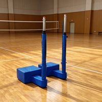 Poteau de volley-ball mobile, pilier en acier inoxydable et base en acier avec roues, hauteur réglable par manivelle 1,85m-2,45m