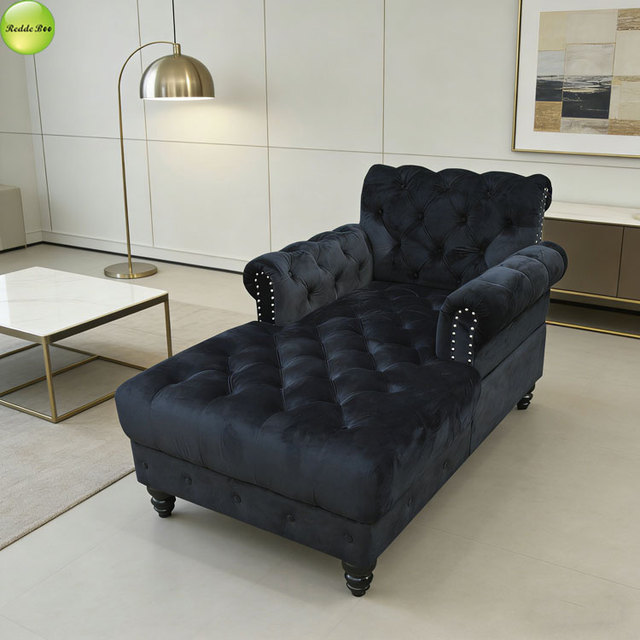 Modern Luxury Single Chaise Sofa Lounge Velvet Tufted for Bedroom/ Villa / Living Room/Hotel