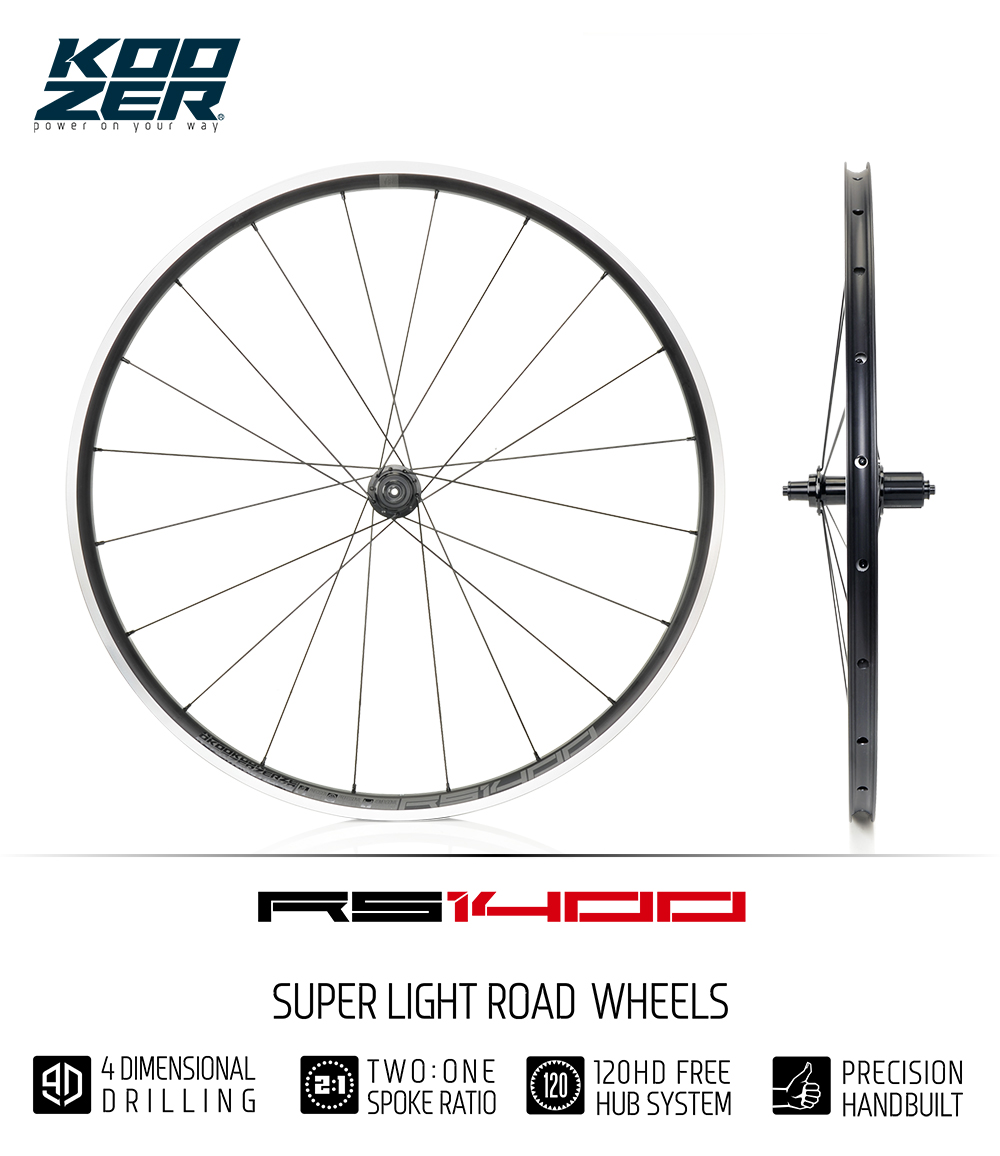 Koozer RS1400 700C Road Bike Wheelset - Aluminum Alloy, 24 Spokes