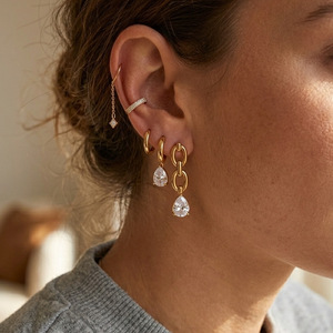 Pendientes de Gota de Agua con Engaste de Garra, de Acero de Titanio y Aleación de Zinc, Joyería de Moda para Fiesta para Mujer - Product Image 2