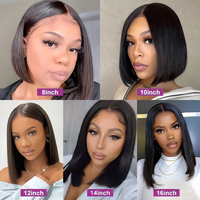 Perruques courtes bob brunes sans colle en cheveux humains indiens vierges 100% 12A, avec dentelle HD transparente, 14 pouces, lisses, densité 250%, vente en gros