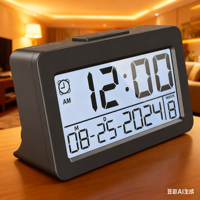 Jam Alarm Digital hitam ramping, Jam Alarm Digital dengan tampilan tanggal dan Minggu-jam lampu latar kompak, jam Desktop multifungsi untuk ruang tamu