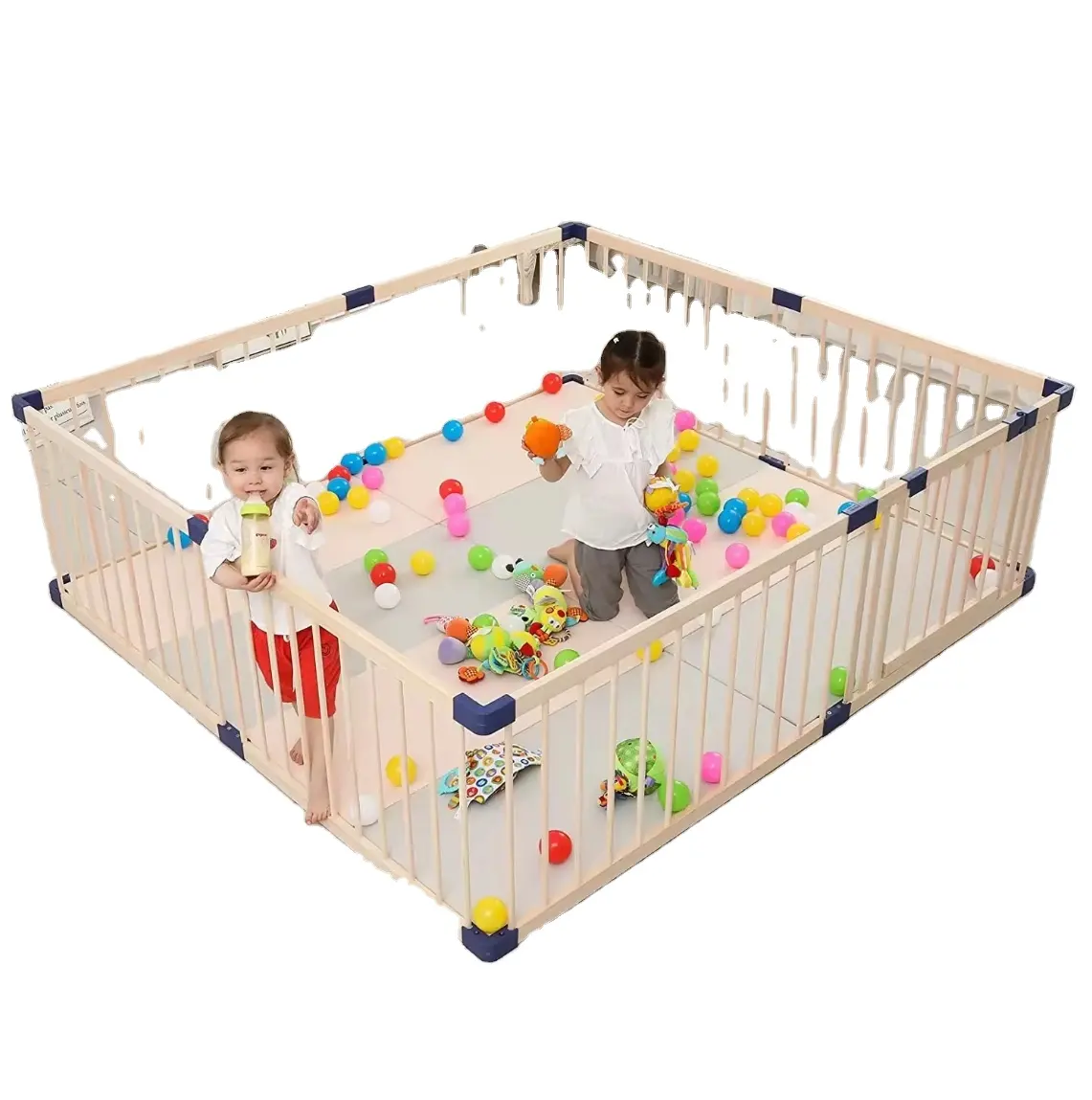 बच्चों के फोल्डेबल मनोरंजन पार्क मूवमेंट और बेबी बेड के लिए नवीनतम डिज़ाइन वाला बच्चों का लकड़ी का प्लेपेन