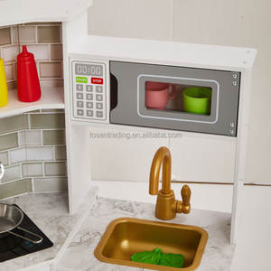 Cuisine d'angle moderne en bois blanc de grande taille pour enfants avec réfrigérateur, four, micro-ondes, évier et machine à laver - Product Image 4