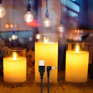 Ensemble de bougies LED sans flamme en verre à flamme mobile USB