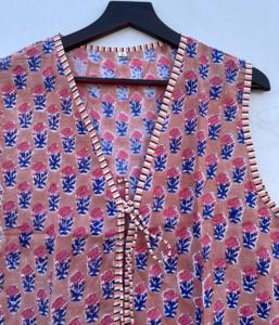 Chaleco de algodón con estampado floral hecho a mano para mujer cómodo frente abierto cuello en V Elegante ropa exterior Chaleco de punto corto para - Product Image 2