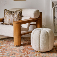 Pouf ottoman en velours gris de style nordique en forme de citrouille ronde
