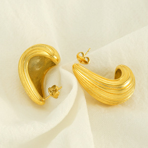 Geometric Gold Plated Stud Earrings 18K Titanium Steel Post Fashion Jewelry - Product Image 4