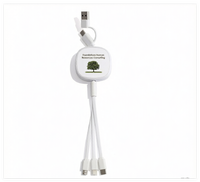 Kabel Pengisi Daya USB Multifungsi 6-in-1 Retraktil Putih Baru dengan Logo Cetak Kustom untuk Hadiah Promosi