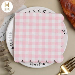 Pink Checkered Paper Napkins 25cmx25cm Three-Layer Disposable Birthday Party Tableware - Product Image 1