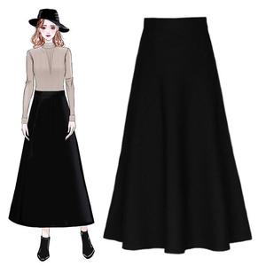 High Waisted Long A Line Skirt Women Black Plus Size Solid Color Slimming Elegant Autumn Winter Fashion Skirt - Product Image 3