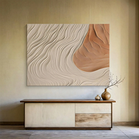 Peinture à l'huile minimaliste 3D beige peinte à la main, nature morte contemporaine, sculpture sur bois texturé brun, ensemble d'art mural multi-pièces