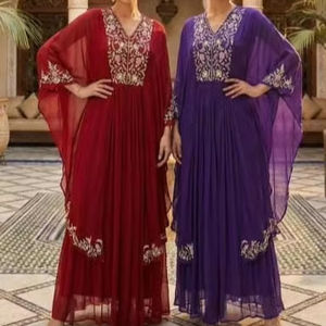 Kurta moderne pour femmes, rouge violet, manches longues, col en V, design tendance, prix de gros - Product Image 1