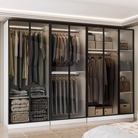 Armario Moderno de Lujo con Puerta de Vidrio e Iluminación LED, Armario Empotrado Personalizado con Marco de Aluminio para Dormitorio, Muebles para Proyectos