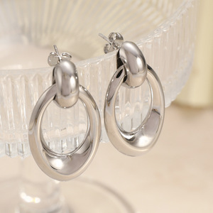 Geometric Gold Plated Stud <b>Earrings</b> Large Oval Hoop Fashion Party Jewelry Stainless Steel <b>Post</b> Zinc Alloy Material - Product Image 2