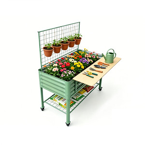 Bac de <span class=keywords><strong>Jardin</strong></span> Surélevé Multifonctionnel avec Treillis, Jardinière Roulante avec Étagère Latérale et Planche de Travail pour le Jardinage - Product Image 1